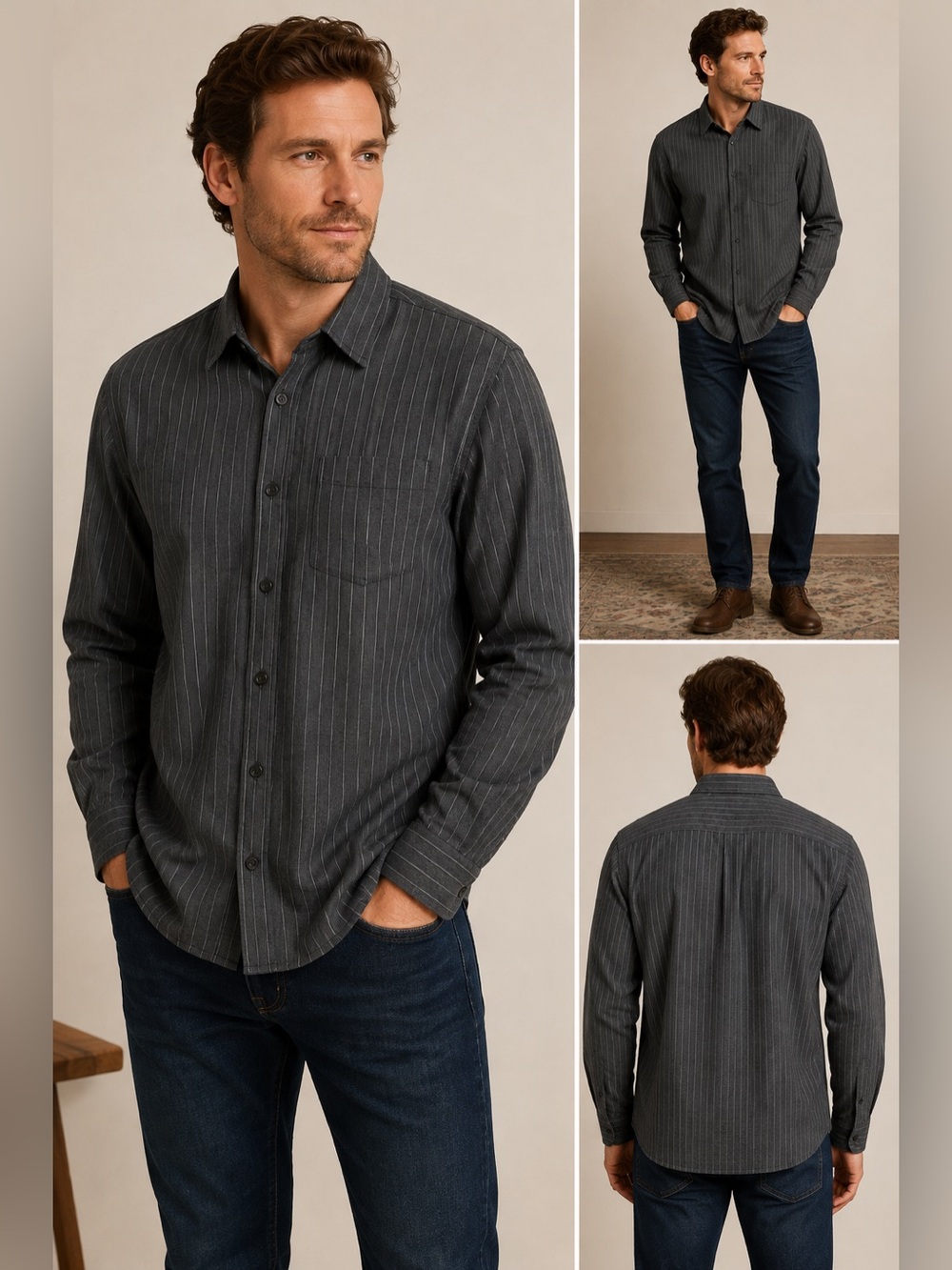 J.Crew Men’s XL Charcoal Gray Pinstripe Long Sleeve Button Up Shirt